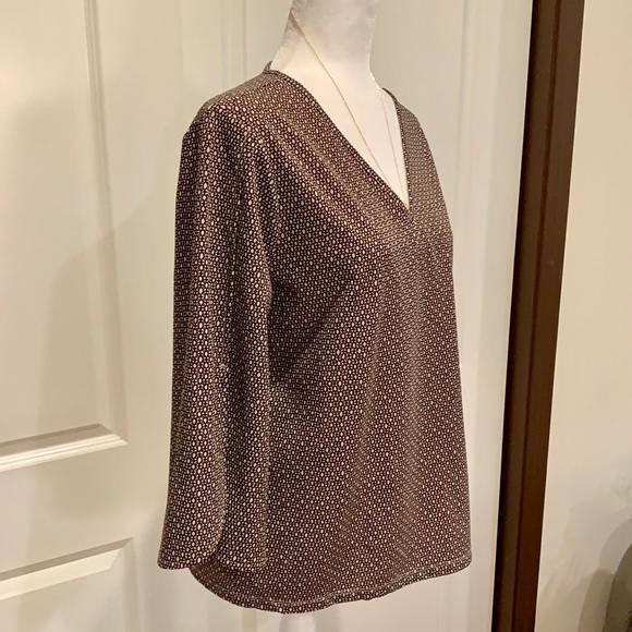 ANN TAYLOR BROWN GEOMETRIC PRINT BLOUSE - Picture 4 of 13